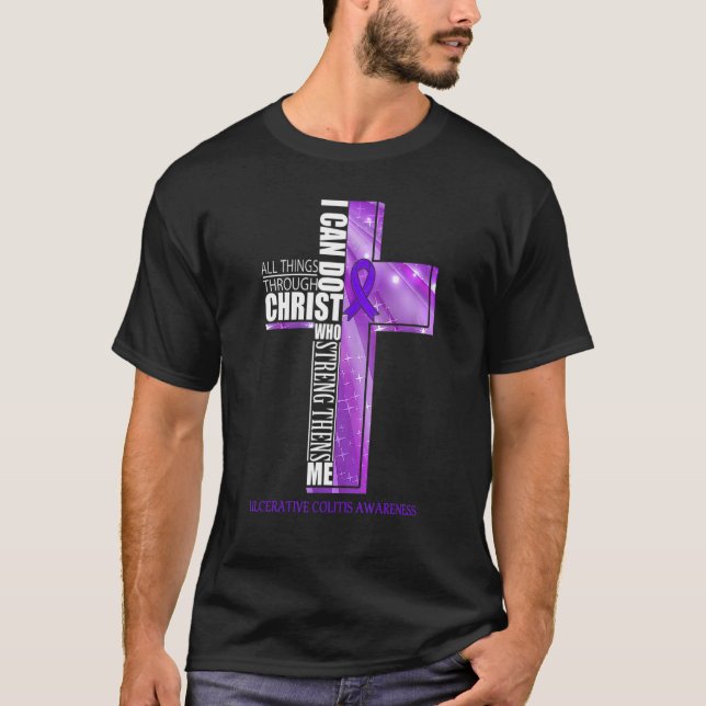 Colitis-Bewusstseinsbildung Christlich Cross Ribbo T-Shirt (Vorderseite)