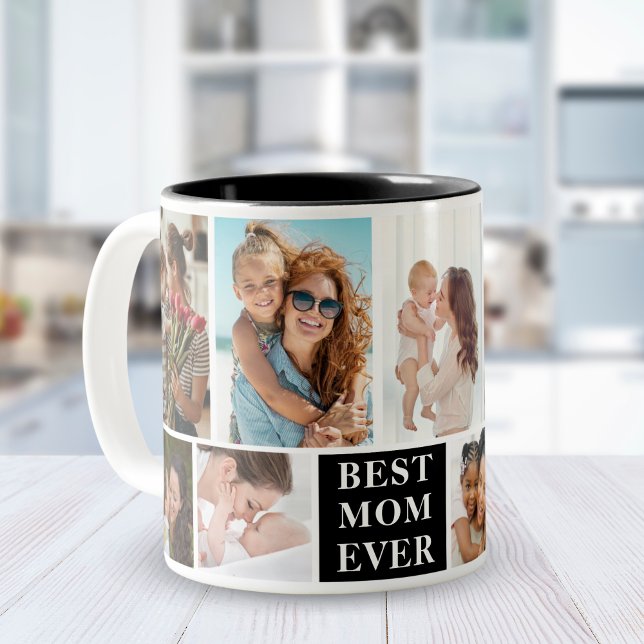 Collage 10 Photos Best Mom Ever Zweifarbige Tasse (Von Creator hochgeladen)