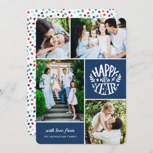 Collage 4 Photo Carte Nouvel An   Bleu