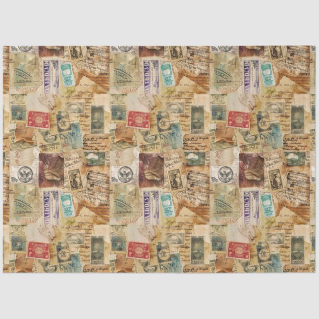 Collage Aged Postage Ephemera Seidenpapier (Vorderseite)