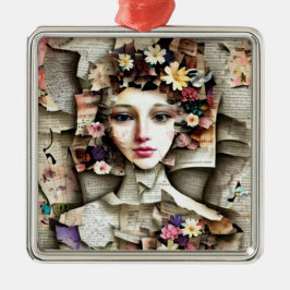 Collage Art | Ein Hübsches Mädchen aus Buchseiten Ornament Aus Metall