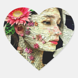 Collage Art   Hübsche Frauentyppografie Herz-Aufkleber