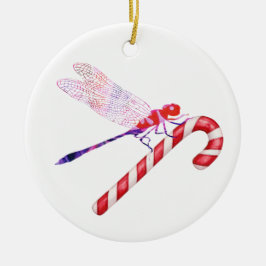 Collage Art Insekt Art DRAGONFLY mit CANDY CANE Keramik Ornament