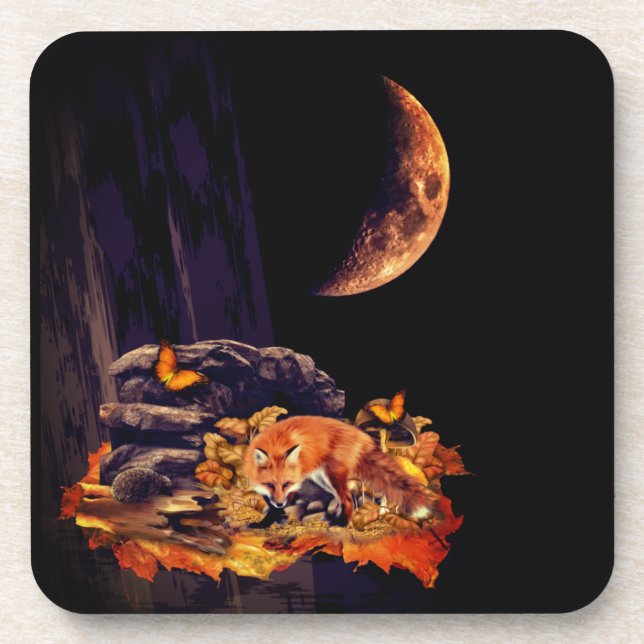 Collage aus Wildtieren mit Fuchs, Igel und Bernste Getränkeuntersetzer (Vorderseite)