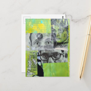 Collage aus zufälligen alten Gesichtern auf Grün Postkarte