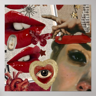 Collage aux lèvres rouges Impression de cœur d'a