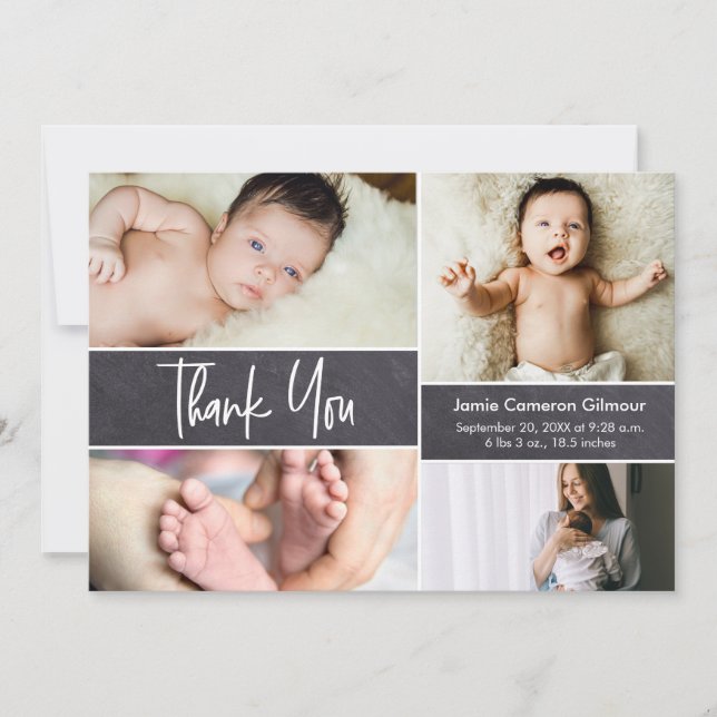 Collage Birth Announcement Baby Dusche Foto Dankeskarte (Vorderseite)