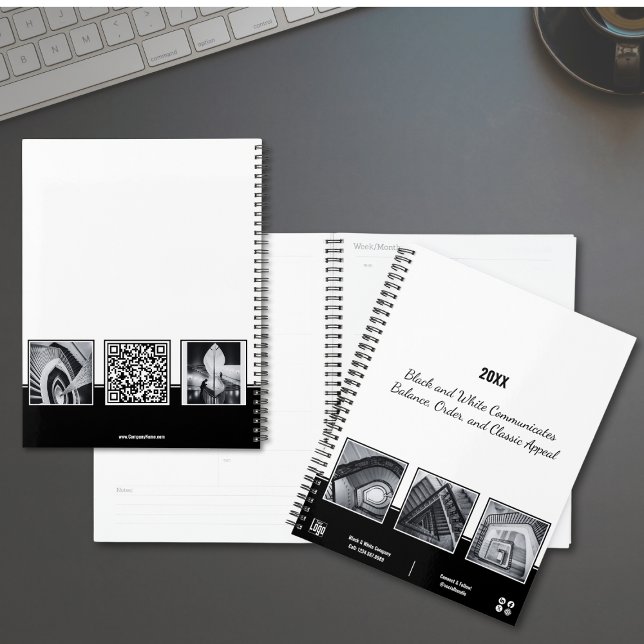 Collage Black & White Small Business Planner Planer (Collage Black & White Small Business Planner, Logo, QR code, Tagline)