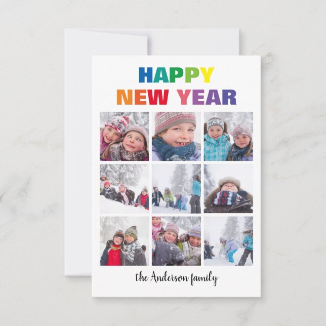 Collage Bonne Année Arc-en-ciel - Carte de Noël 3x (Devant)