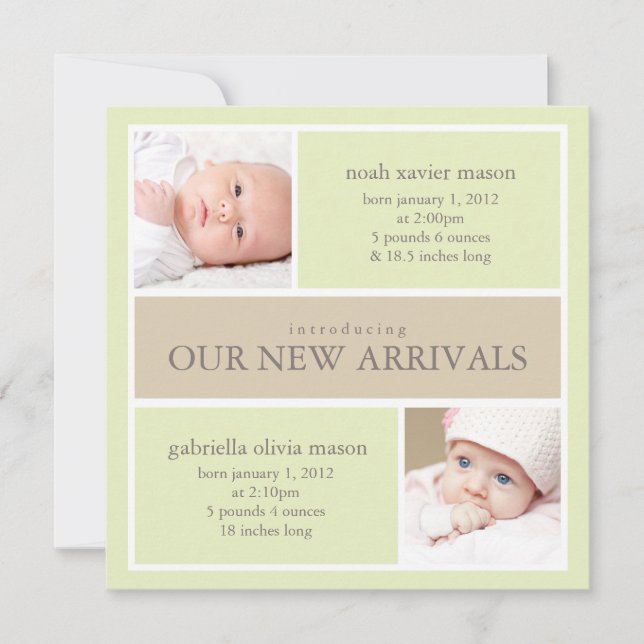 Collage carré Twins | Faire-part de naissance (Devant)