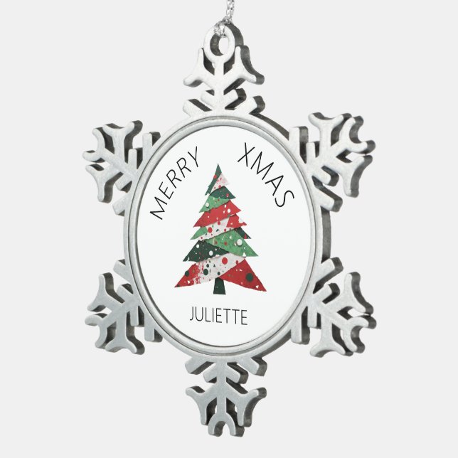 Collage Christmas Tree Schneeflocken Zinn-Ornament (Rechts)