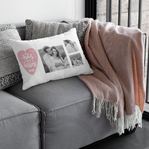 Collage Couple Foto & Hugs and Kisses PInk Herz Lendenkissen