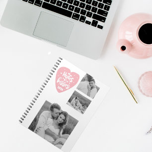 Collage Couple Foto & Hugs and Kisses PInk Herz Notizblock