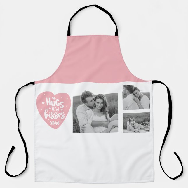 Collage Couple Foto & Hugs and Kisses PInk Herz Schürze (Vorderseite)