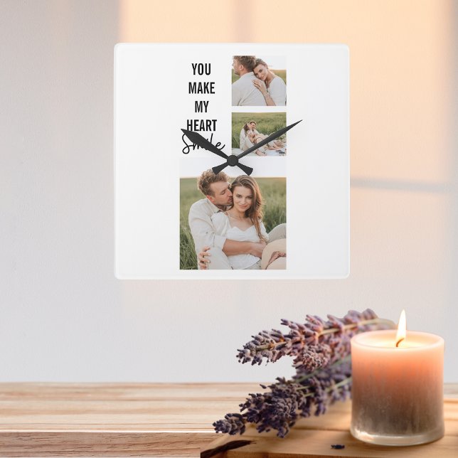Collage Couple Foto & Lovely Romantic Quote Quadratische Wanduhr (Von Creator hochgeladen)