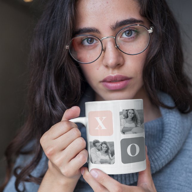 Collage Couple Foto & Pastel Pink & Gray XOXO Tasse (Von Creator hochgeladen)