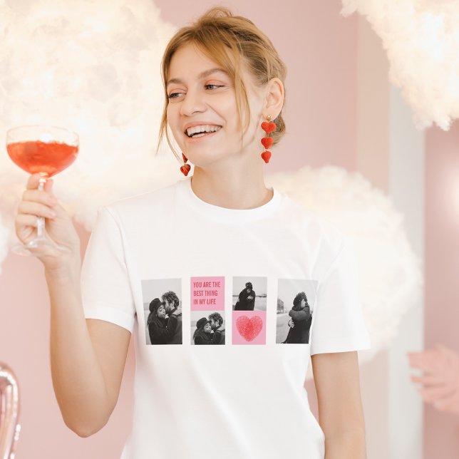 Collage Couple Foto | Valentines Rosa und Rotes He T-Shirt (Von Creator hochgeladen)