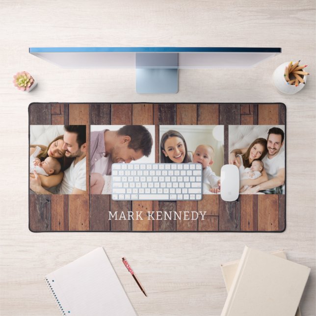 Collage de 4 photos personnalisées Rustic Pallet W (Bureau 1)