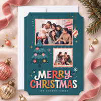 Collage de carte de Noël rétro timbre-poste