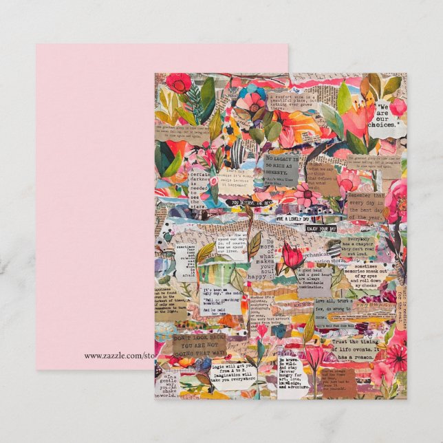 Collage de papier floral Cartes de mots d'inspirat (Devant / Derrière)
