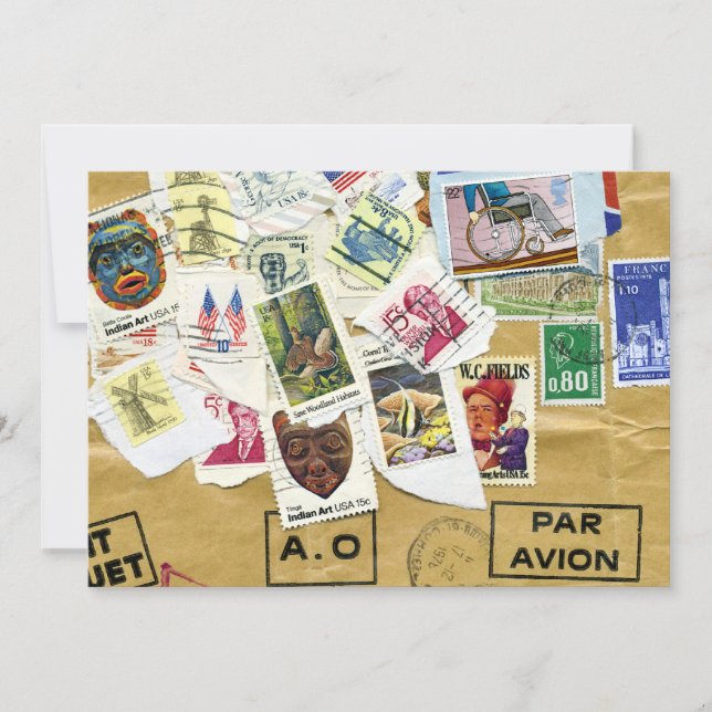 Collage de timbre vintage Invitation de la fête d' (Devant)