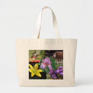 Collage der Blumen, der Pferde und des Kolibris Jumbo Stoffbeutel