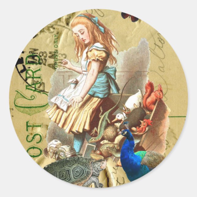 Collage der Vintagen Alice im Wunderland Runder Aufkleber (Vorderseite)