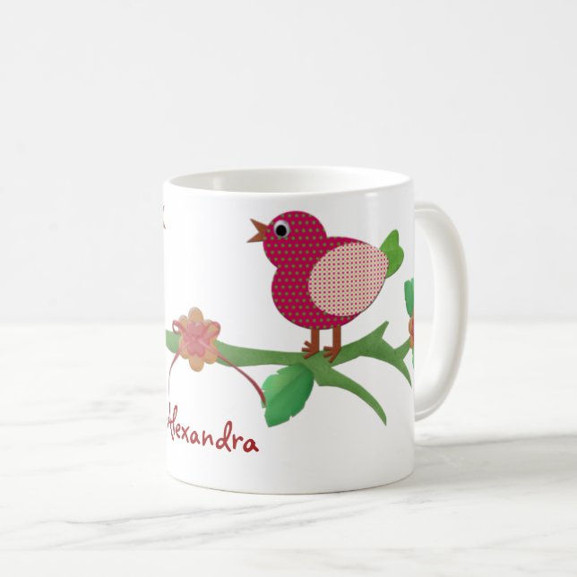 Collage d'oiseaux Nom personnalisé Mug (Devant droit)