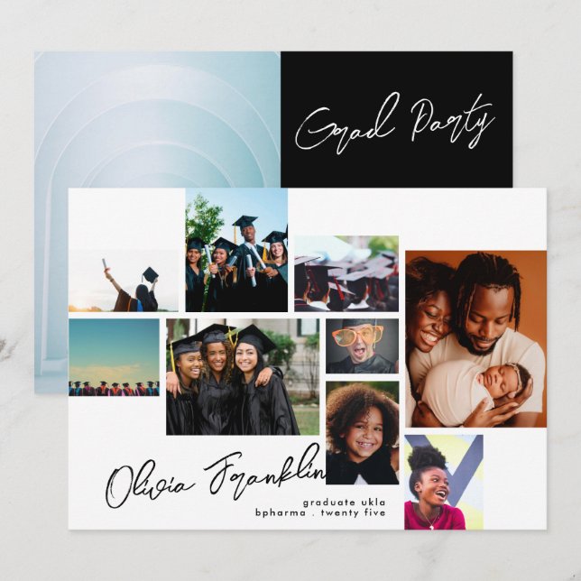 Collage Editable Multi Foto Graduation Party Einladung (Vorne/Hinten)