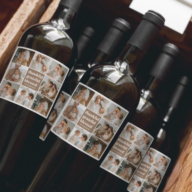 Collage Family Foto | Dankbar, gesegnet Weinetikett (Von Creator hochgeladen)