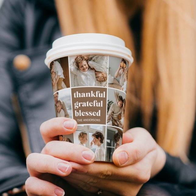 Collage Family Photo | Thankful Grateful Blessed Pappbecher (Von Creator hochgeladen)