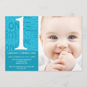 Collage First Birthday Einladung - Blau