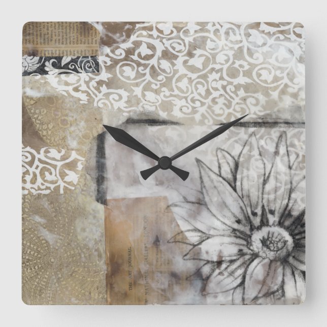 Collage Fleur II Quadratische Wanduhr (Vorderseite)