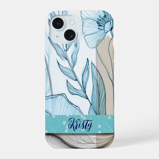 Collage floral bleu coque iphone, turquoise et bei (Verso)