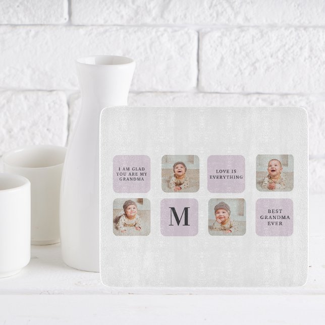 Collage Foto & Beste Oma je Bestes Lila Geschenk Schneidebrett (Von Creator hochgeladen)