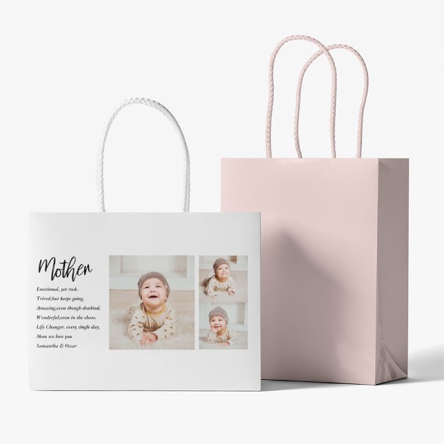 Collage Foto & Bestes Mutterquote Schönes Geschenk Große Geschenktüte (Von Creator hochgeladen)