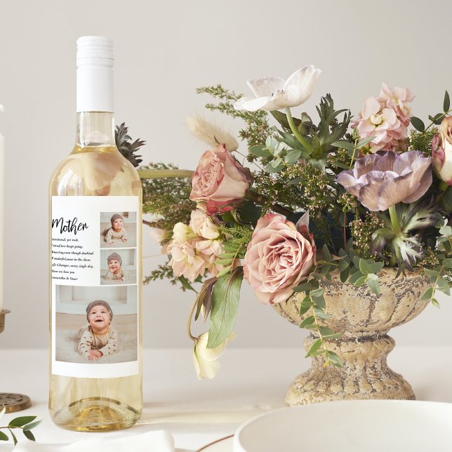 Collage Foto & Bestes Mutterquote Schönes Geschenk Weinetikett (Von Creator hochgeladen)