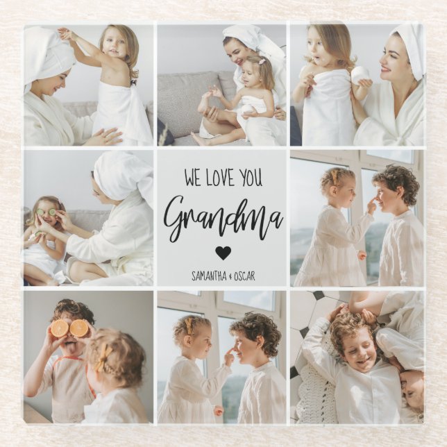 Collage Foto Grau Wir Liebe Sie Oma Bestes Geschen Glasuntersetzer (Vorderseite)