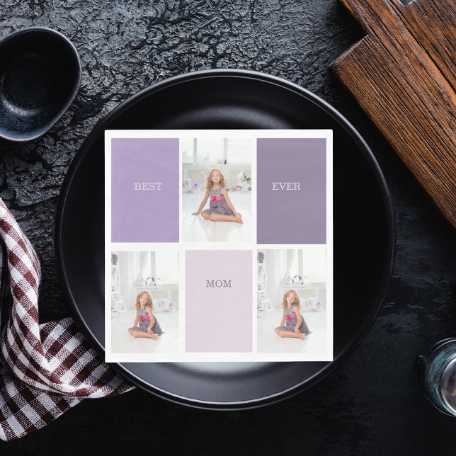 Collage Foto Lila Beste Mama je Geschenk Serviette (Von Creator hochgeladen)