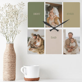 Collage Foto Modernes Bestes Vater je Geschenk Quadratische Wanduhr