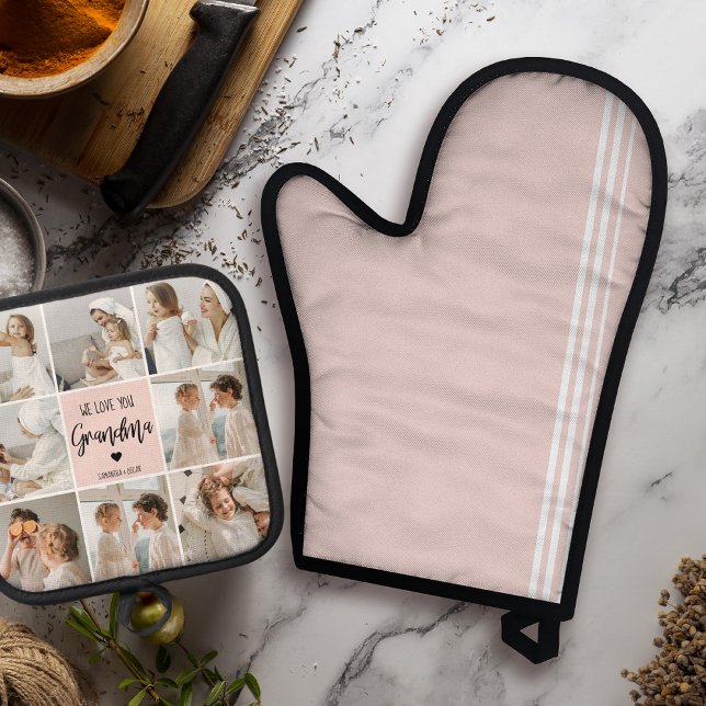 Collage Foto Pink Wir Liebe Sie Oma Bestes Geschen Ofenhandschuh & Topflappen-Set (Von Creator hochgeladen)