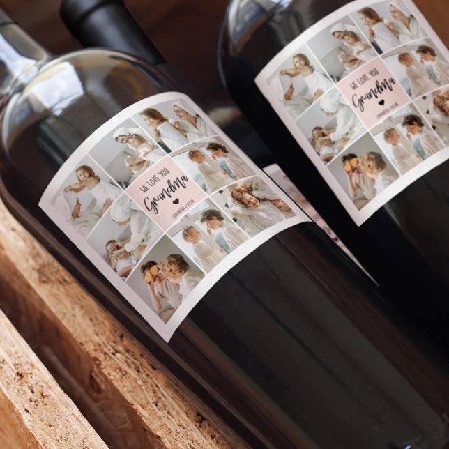 Collage Foto Pink Wir Liebe Sie Oma Bestes Geschen Weinetikett (Von Creator hochgeladen)