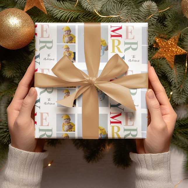 Collage Foto und farbenfroh fröhlich | Happy Holid Geschenkpapier (Von Creator hochgeladen)