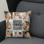 Collage Foto und Personalisierte Graugeschenke Kissen<br><div class="desc">Erstellen Sie eine schöne und personalisierte Familienkollage mit acht Fotos, begleitet von einem personalisierten Familiennamen in Grau. Dieses einmalige und nachdenkliche Geschenk eignet sich hervorragend zum Gedenken an besondere Momente und zum Feiern der Liebe und Bindung innerhalb einer Familie. Die Collage umfasst acht sorgfältig ausgewählte Fotos, die Sie zur Verfügung...</div>