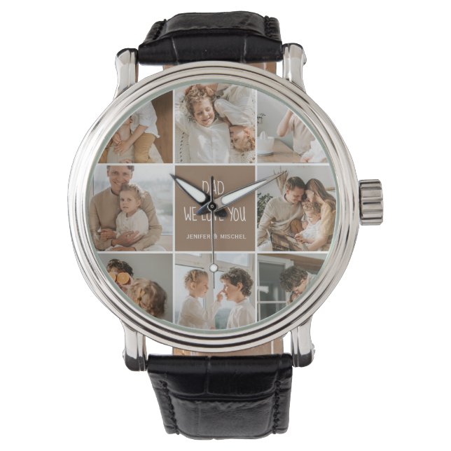 Collage Foto Vater Wir Liebe Sie glückliche Väter  Armbanduhr (Vorderseite)