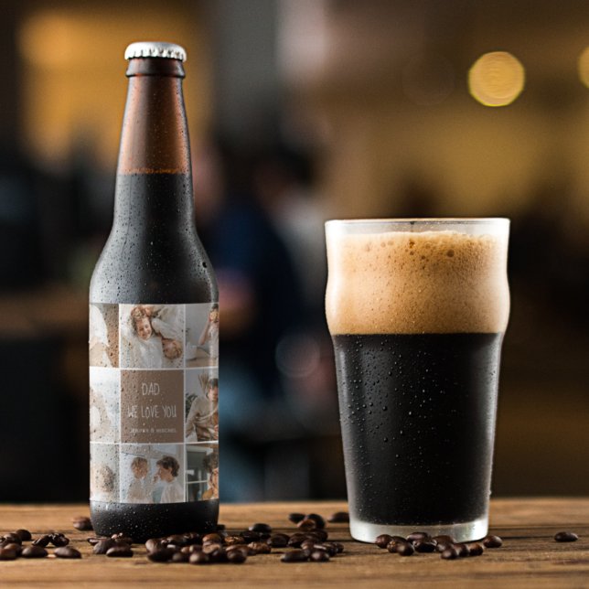 Collage Foto Vater Wir Liebe Sie glückliche Väter  Bierflaschenetikett (Von Creator hochgeladen)