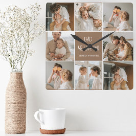 Collage Foto Vater Wir Liebe Sie glückliche Väter  Quadratische Wanduhr