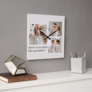 Collage Foto & Zitat Bestes Grandma-Geschenk Quadratische Wanduhr