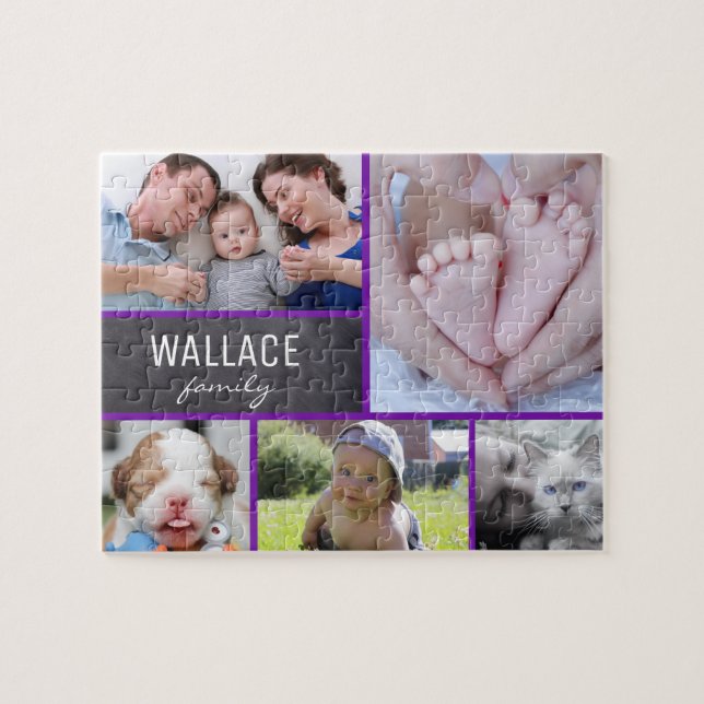 Collage Fotos Familienname lila (Horizontal)