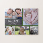 Collage Fotos mit Familiennamen aus mehreren Bilde<br><div class="desc">Passen Sie dieses Rätsel mit Ihren Fotos als lustiges Geschenk an. Ändern Sie alle Fotos und Familiennamen. Grüne Trennlinien. *Bitte zögern Sie nicht, mich zu kontaktieren, wenn Sie Hilfe bei meinen Designs benötigen. Es ist einfach genug, einen bestehenden Stil auf ein anderes Zazzle-Produkt zu übertragen, lass mir einfach Bescheid. Ich...</div>
